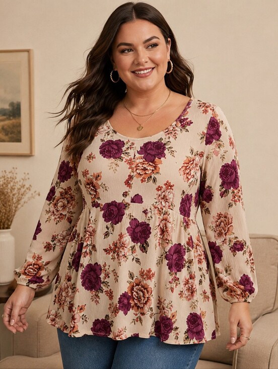 torrid Tops - 🌸 Torrid Floral Boho Peplum Blouse | Size 3 (3X) | Long Sleeve Plus Size